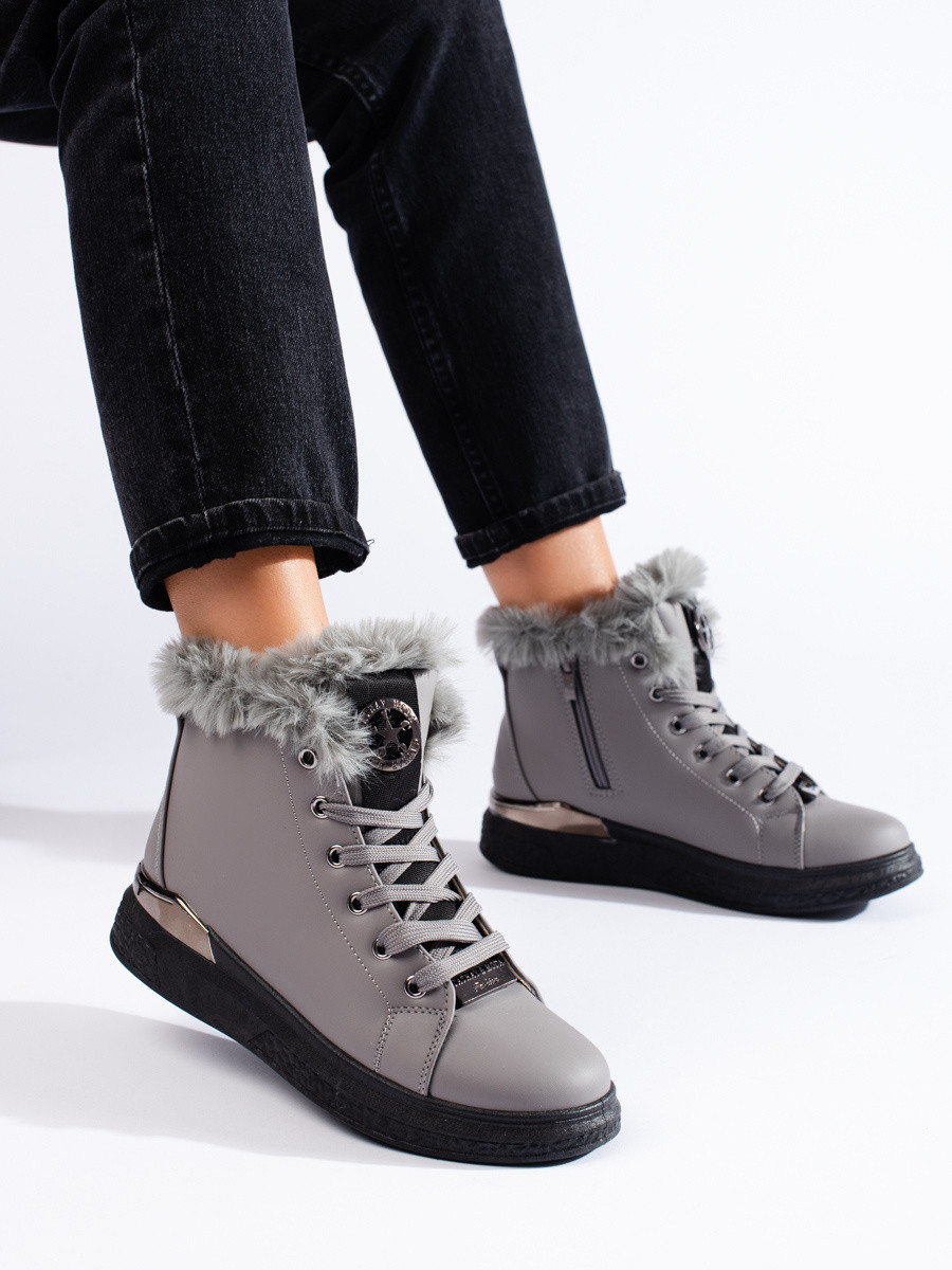 Trendy šedo-stříbrné kotníčkové boty dámské płaski 36