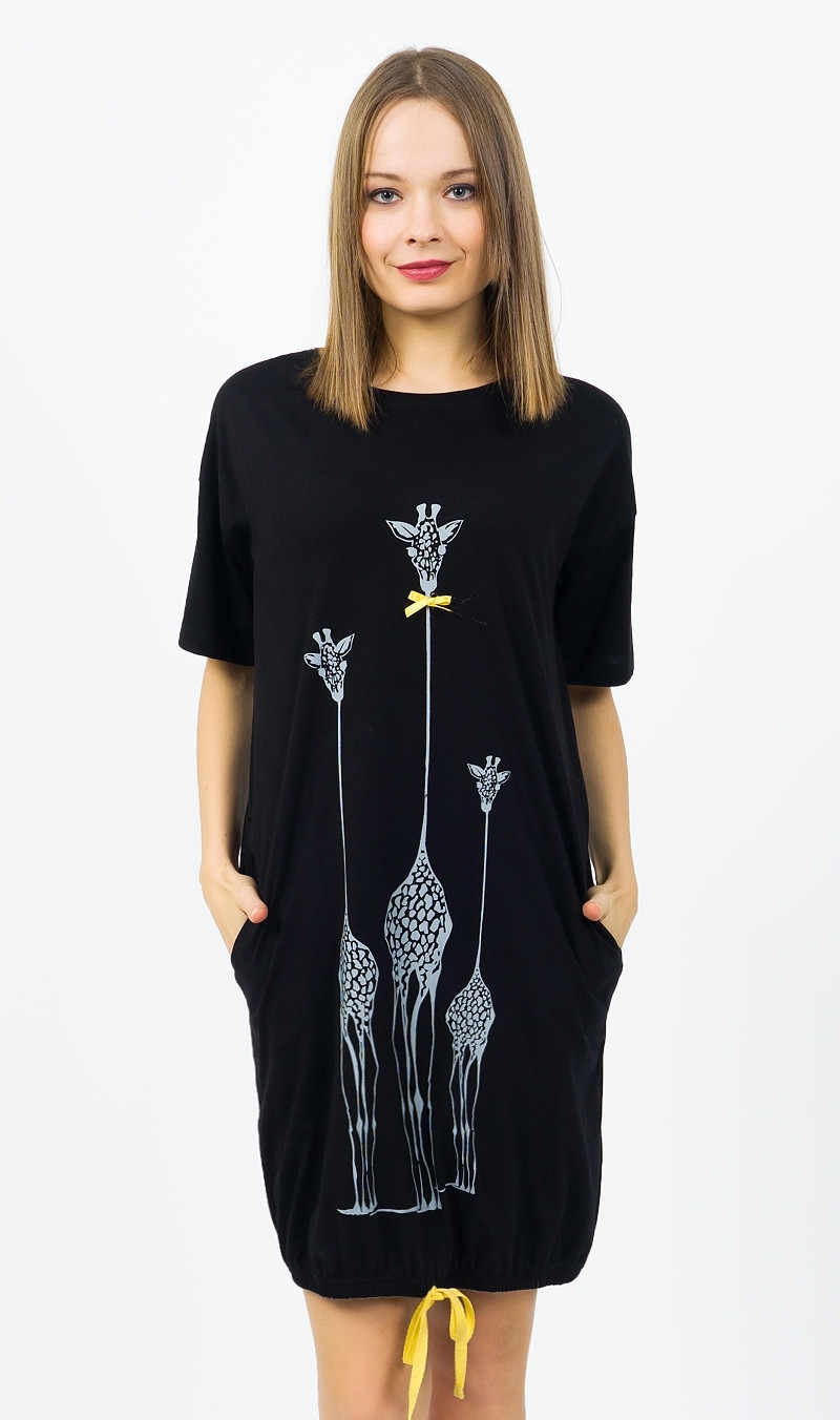 Dámské domácí šaty s krátkým rukávem Žirafy černá S