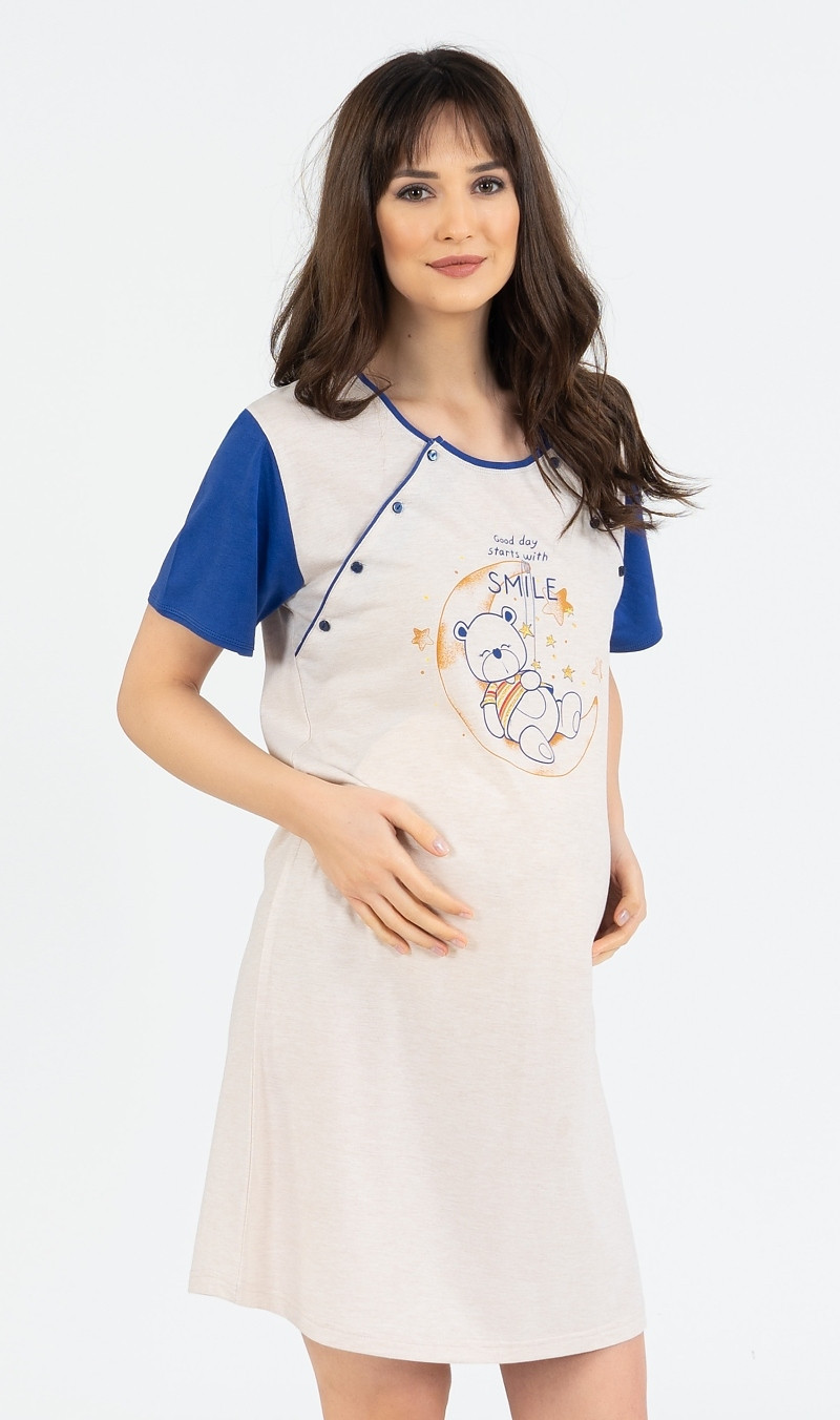 Dámská noční košile mateřská Méďa Smile modrá S