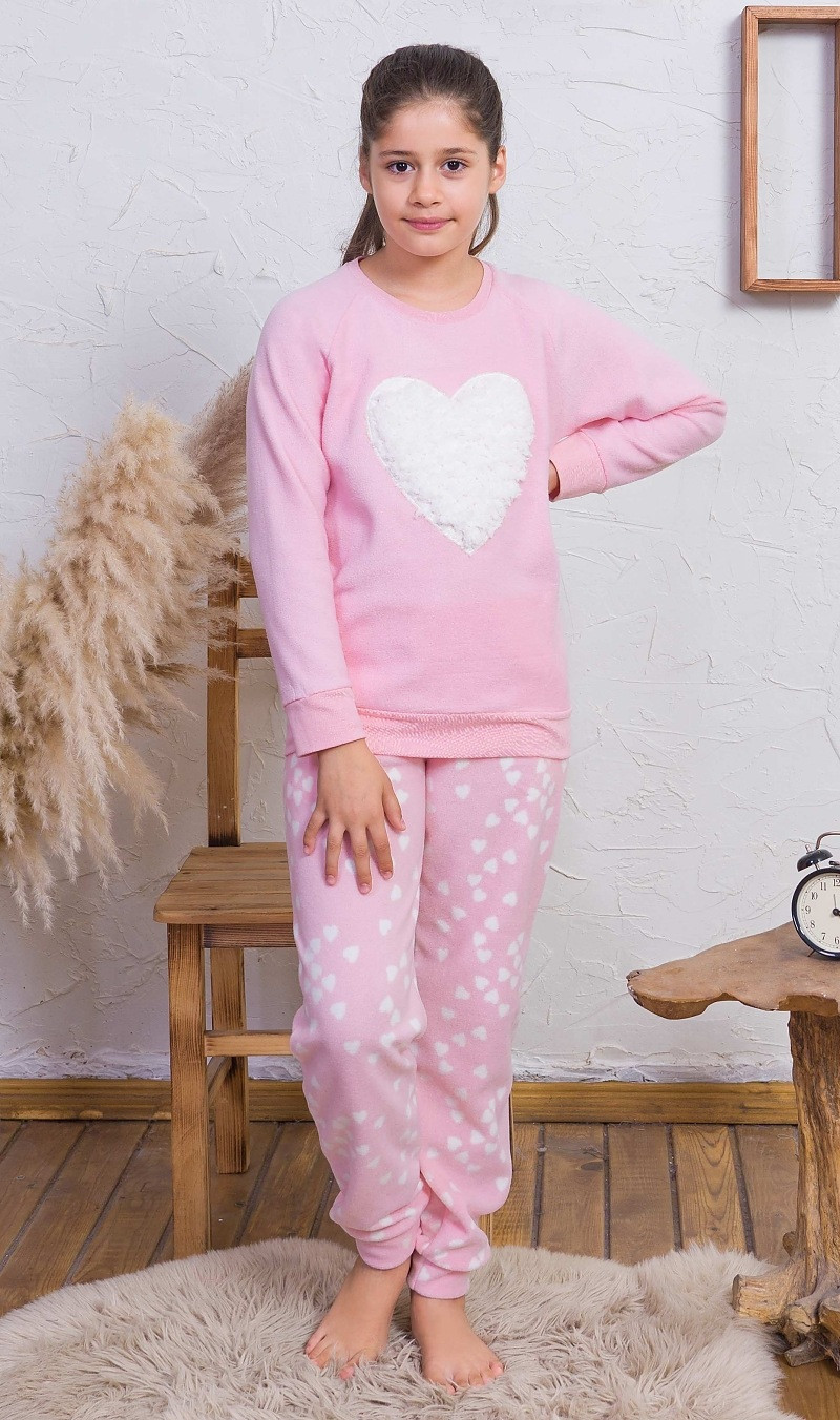 Dětské pyžamo dlouhé Srdce světle růžová 15 - 16