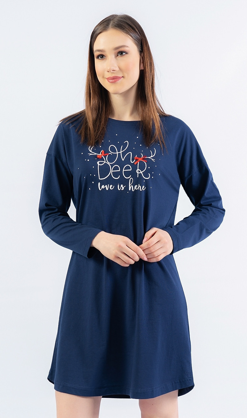 Dámská noční košile s dlouhým rukávem Oh deer tmavě modrá XL