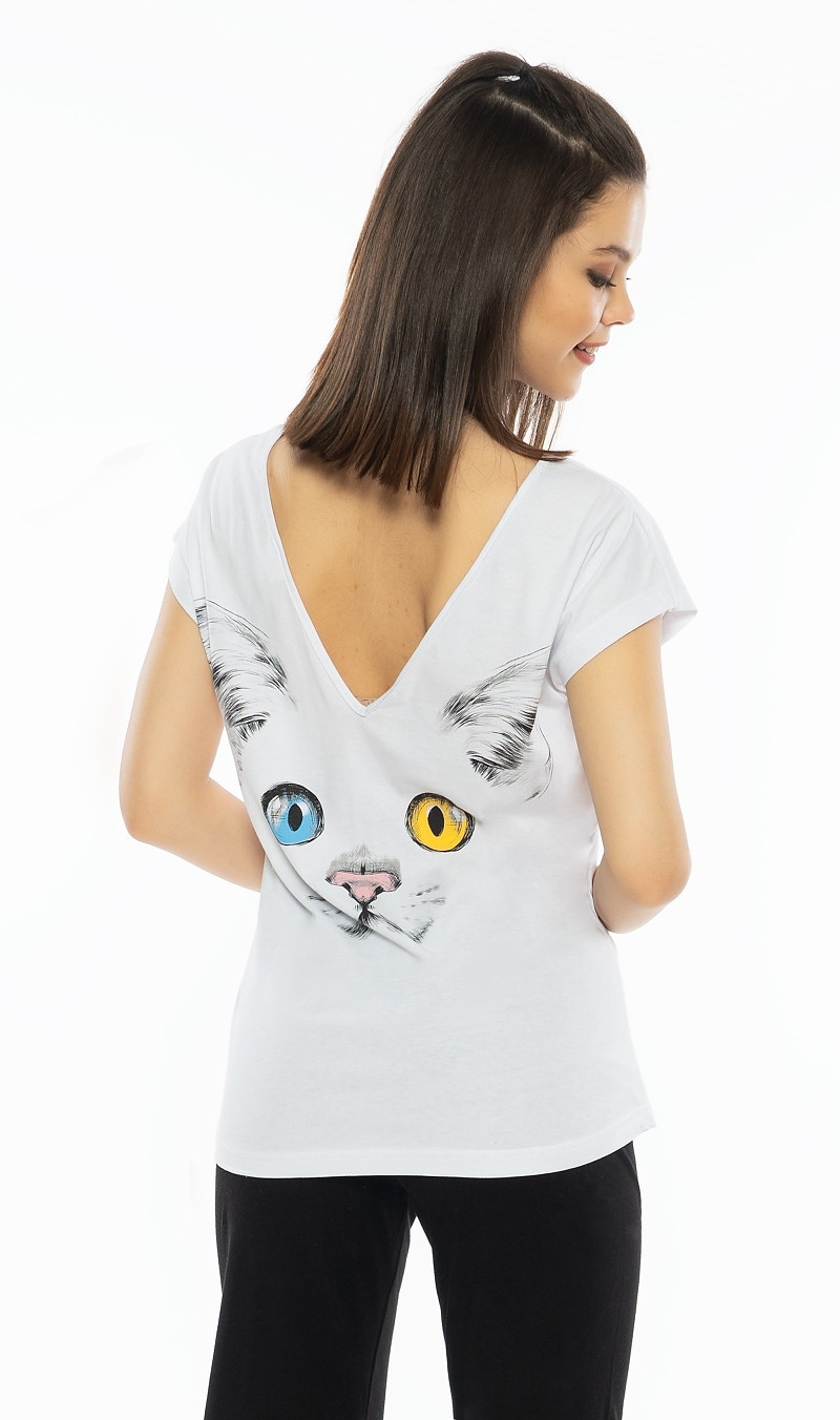 Dámské pyžamo kapri Velká kočka bílá XL