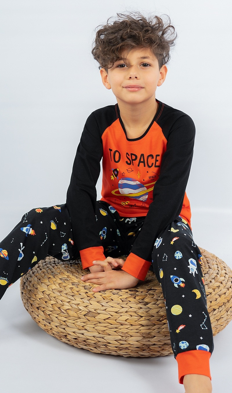 Dětské pyžamo dlouhé Vesmír oranžová 3 - 4