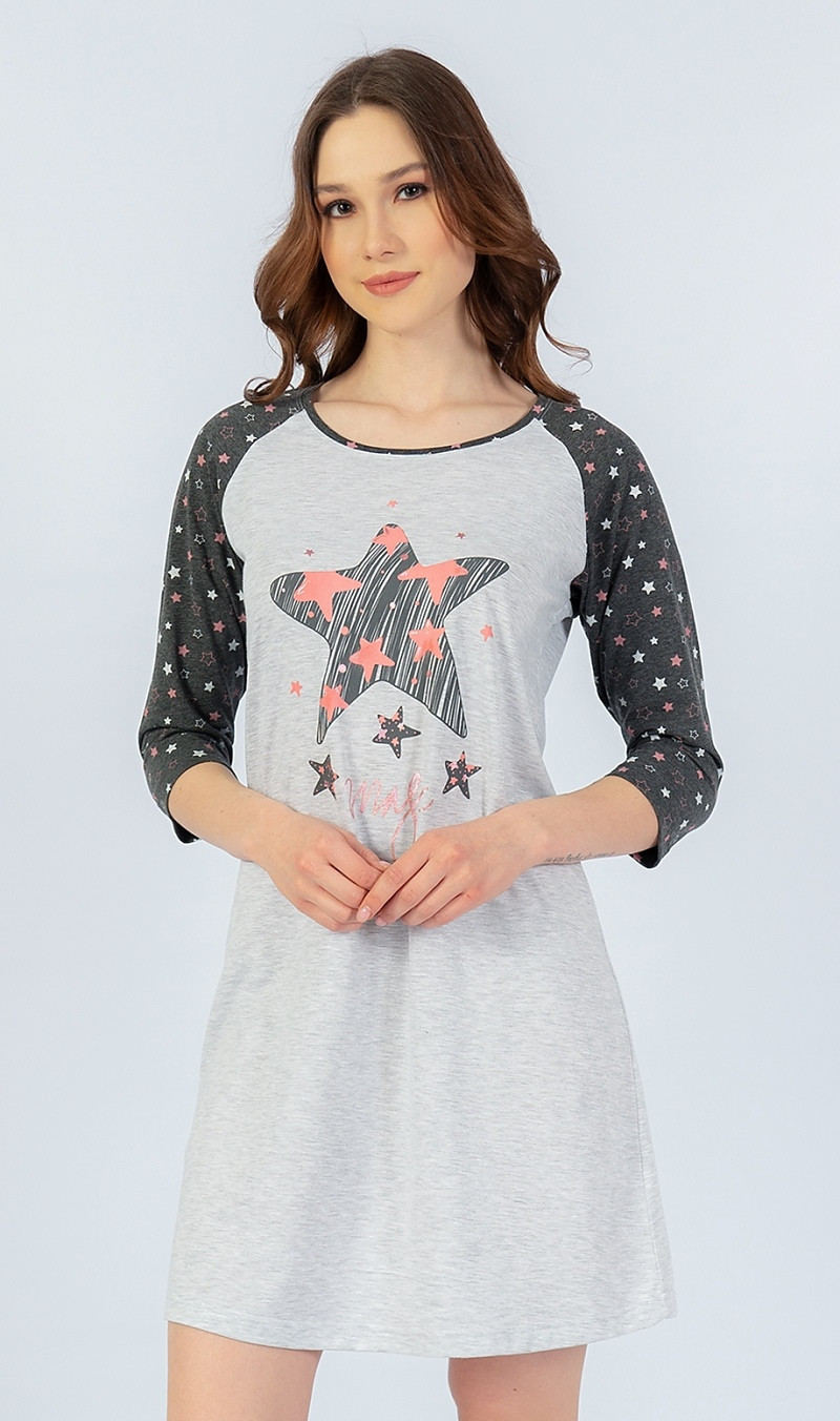 Dámská noční košile s tříčtvrtečním rukávem Hvězda lososová M