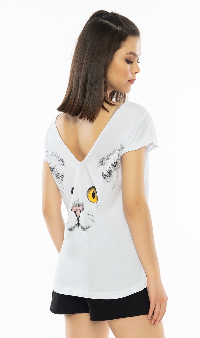 Dámské pyžamo šortky Velká kočka bílá XL