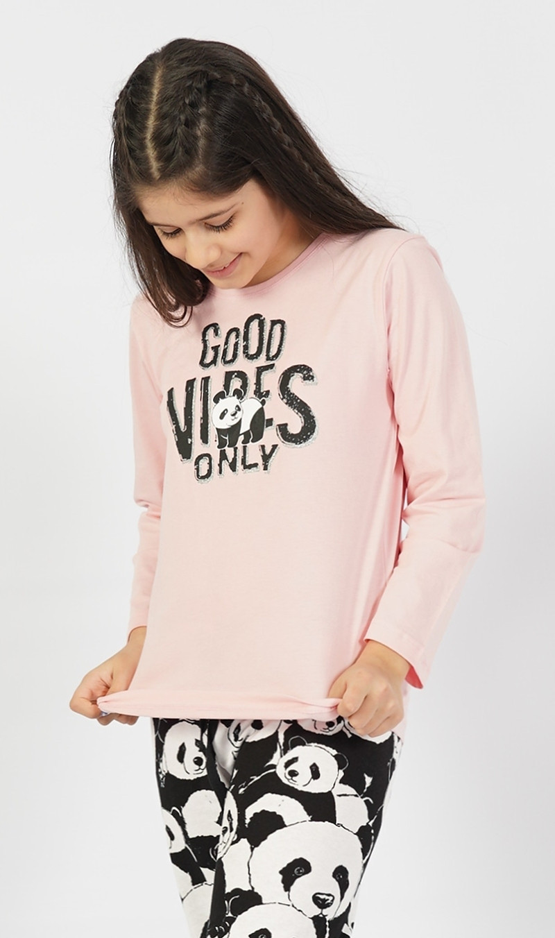 Dětské pyžamo dlouhé Good vibes only světle růžová 15 - 16
