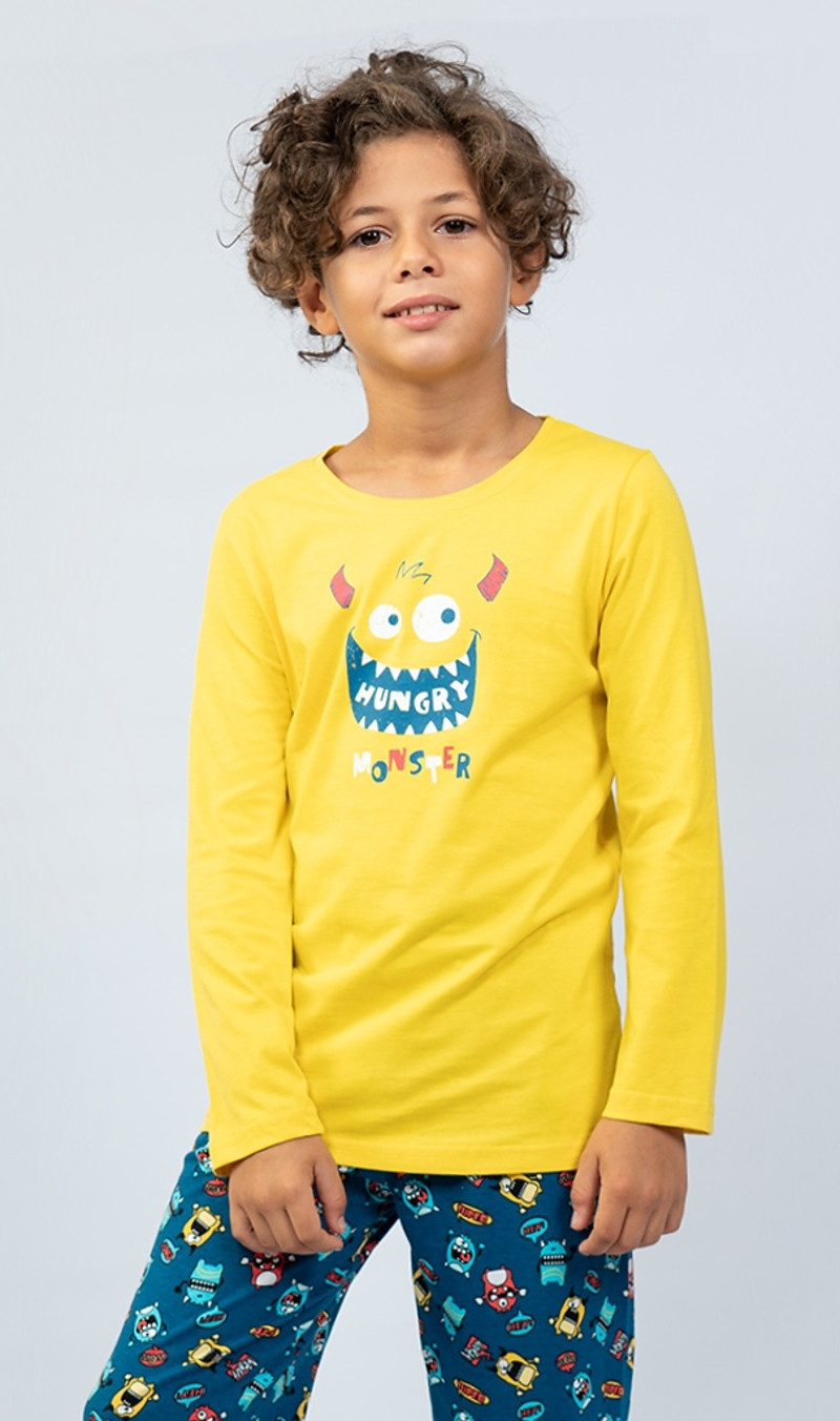 Dětské pyžamo dlouhé Monster žlutá 3 - 4