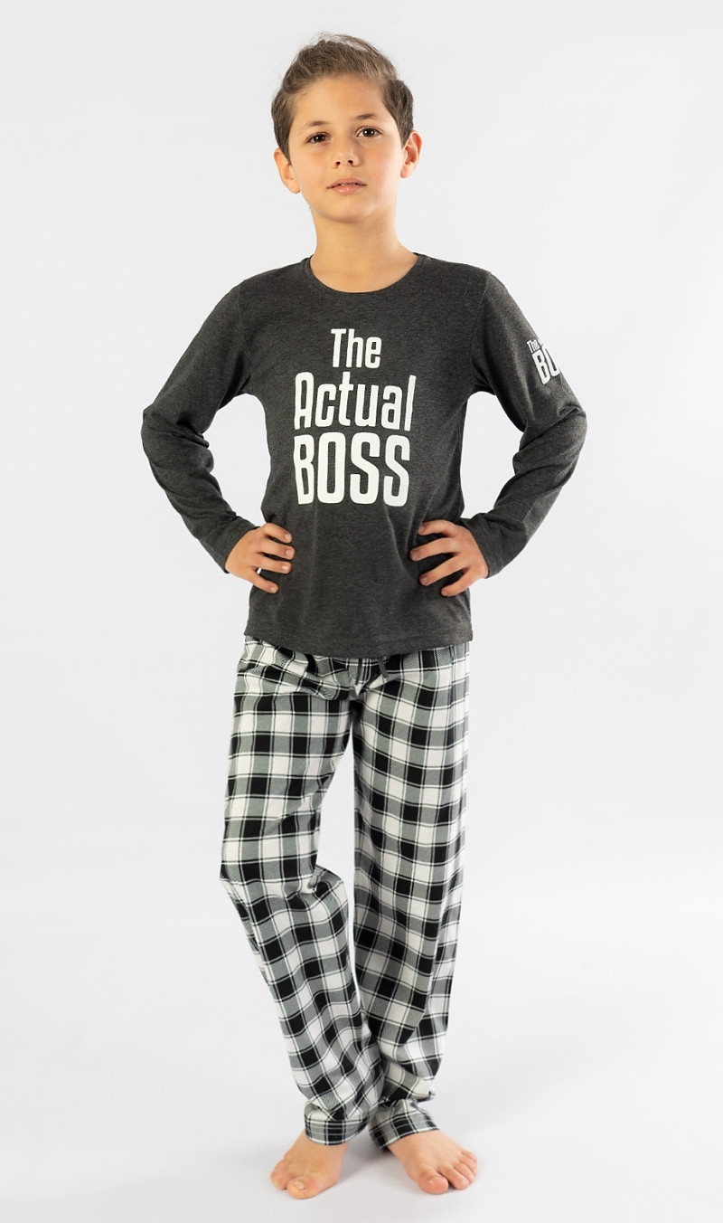 Dětské pyžamo dlouhé Actual boss - chlapecké tmavě šedá 9 - 10