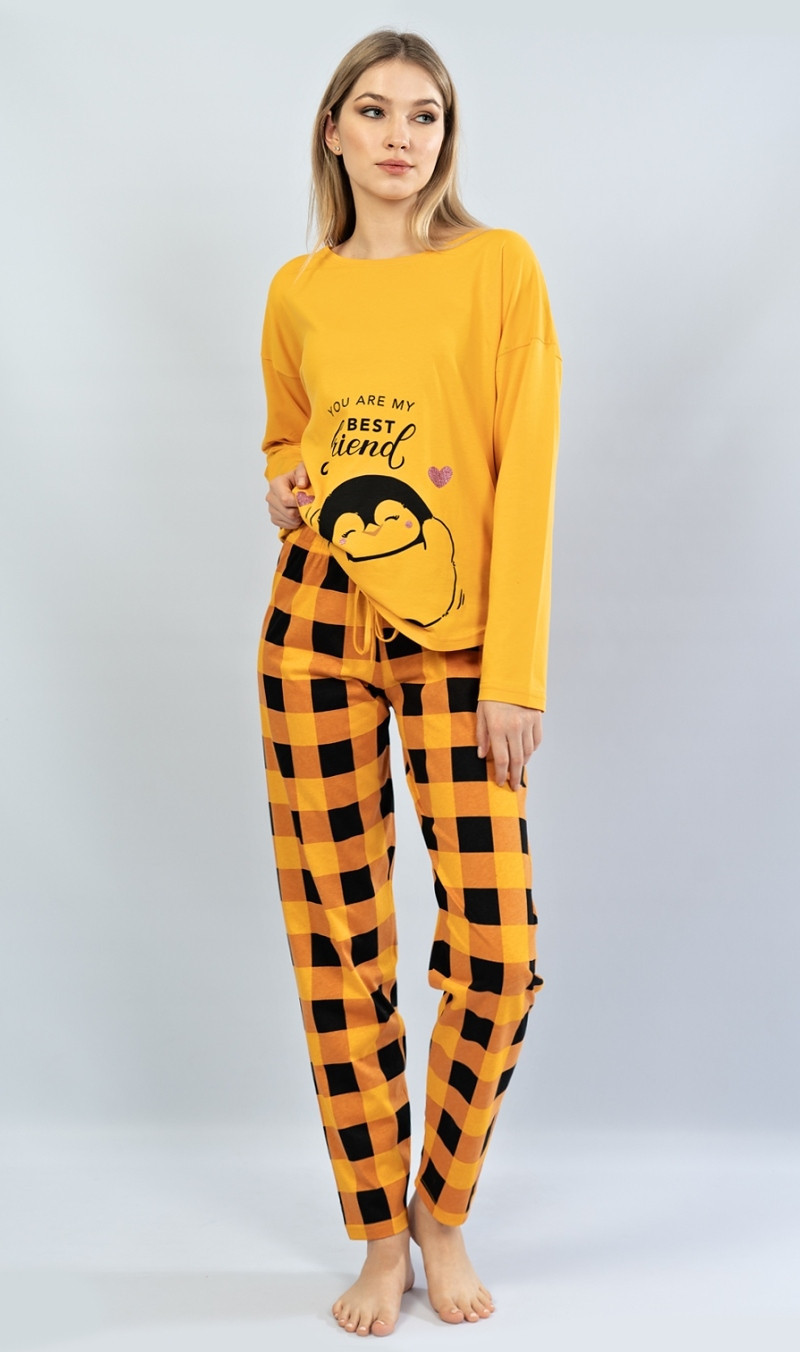 Dámské pyžamo dlouhé Tučňák žlutá L