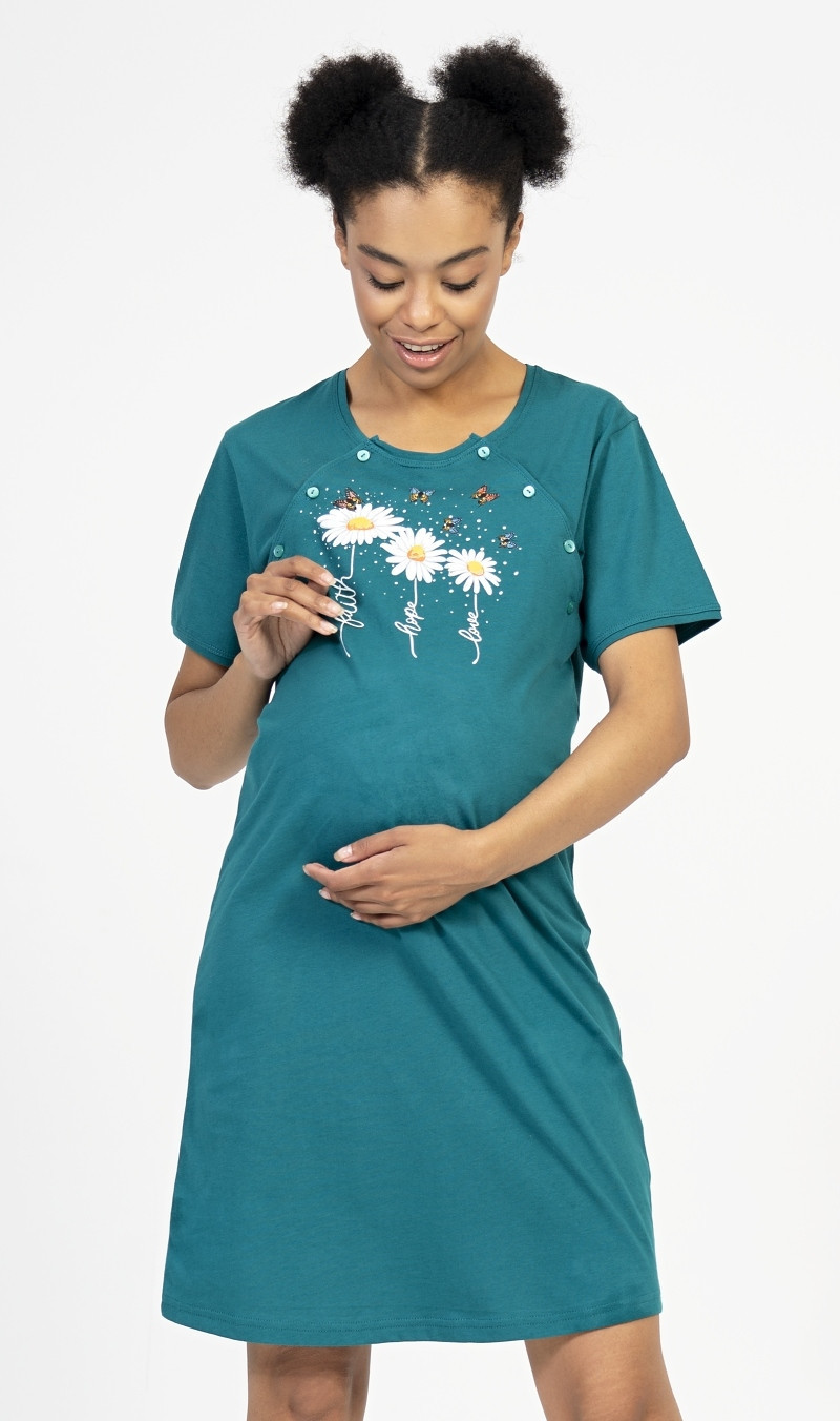 Dámská noční košile mateřská Kopretiny tmavě zelená XL