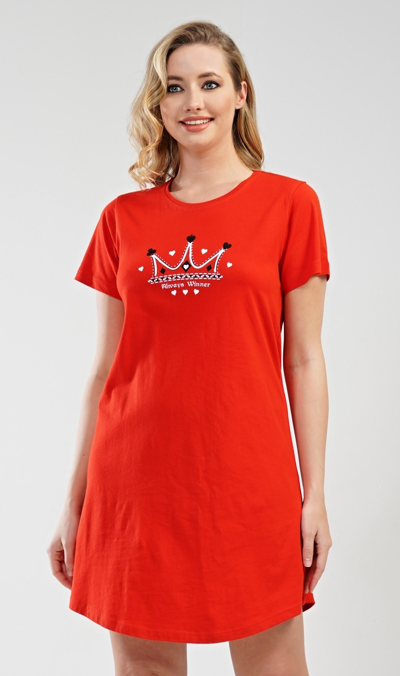 Dámská noční košile s krátkým rukávem Koruna červená M