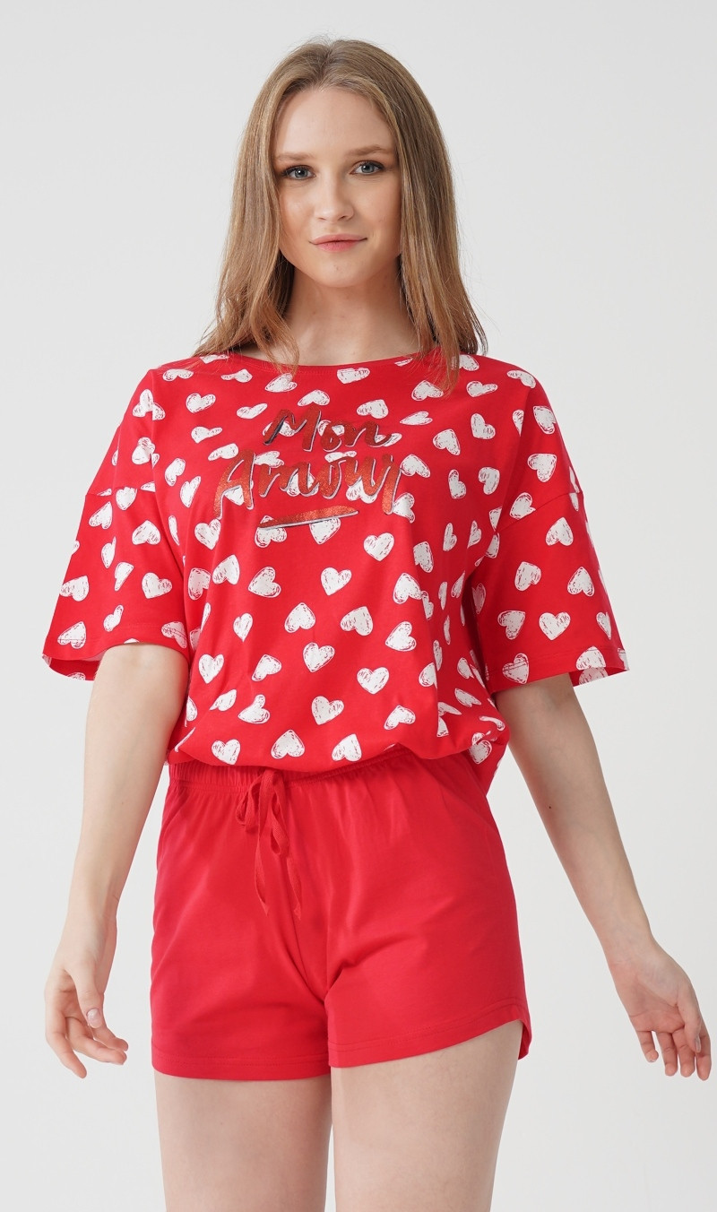 Dámské pyžamo šortky Mon amour červená XL