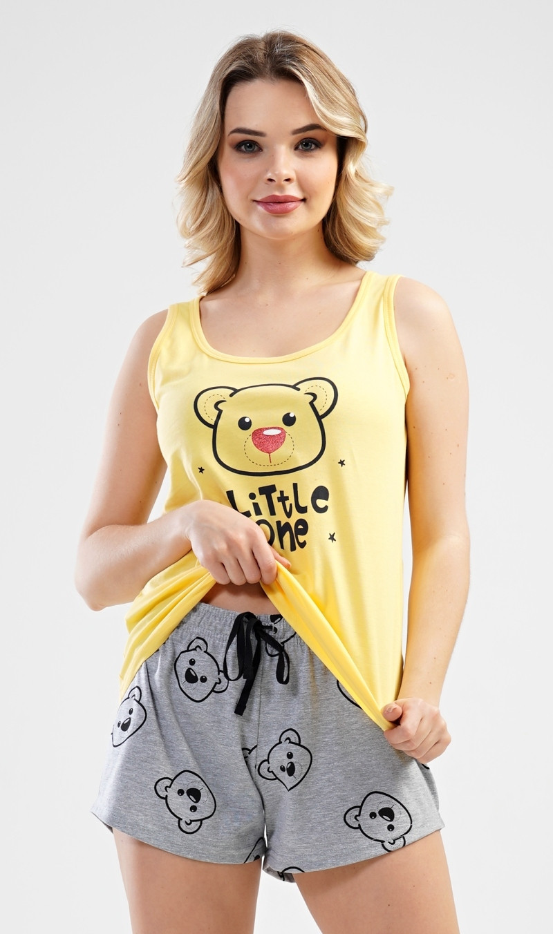 Dámské pyžamo šortky na ramínka Medvídek žlutá XL