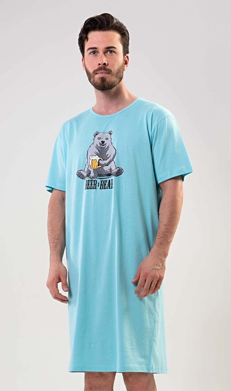 Pánská noční košile s krátkým rukávem Beer and bear mentolová XXL