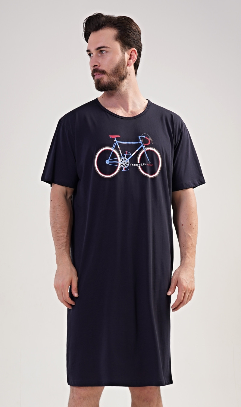 Pánská noční košile s krátkým rukávem Bike tmavě modrá S