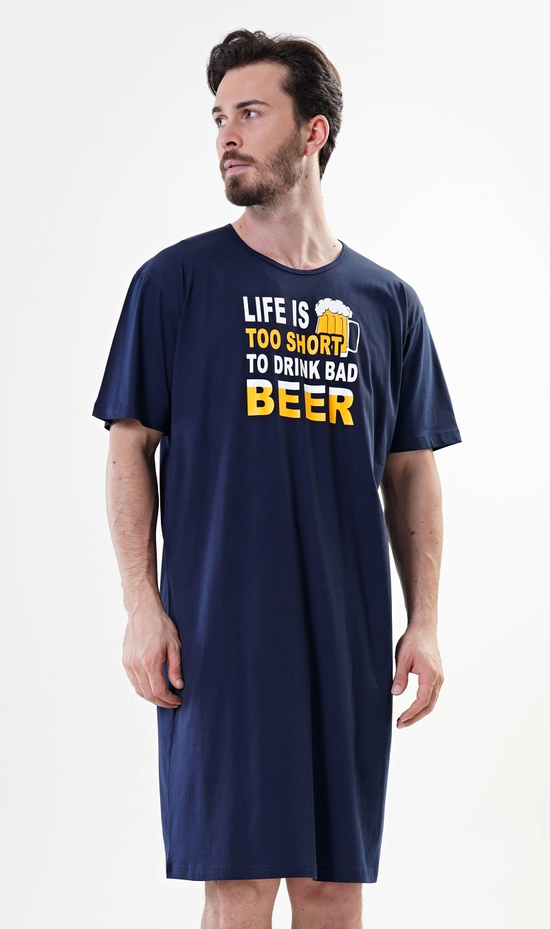 Pánská noční košile s krátkým rukávem Life is beer tmavě modrá M