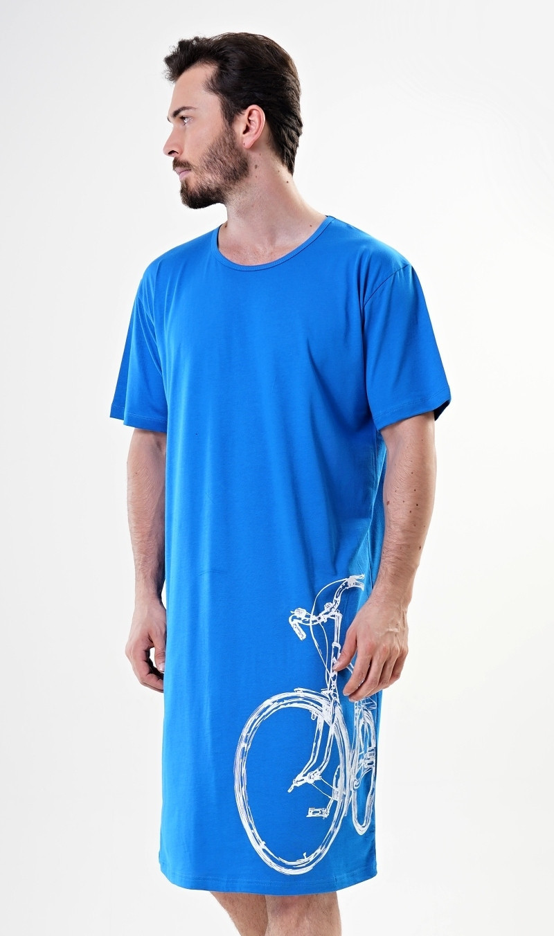 Pánská noční košile s krátkým rukávem Velké kolo modrá 4XL