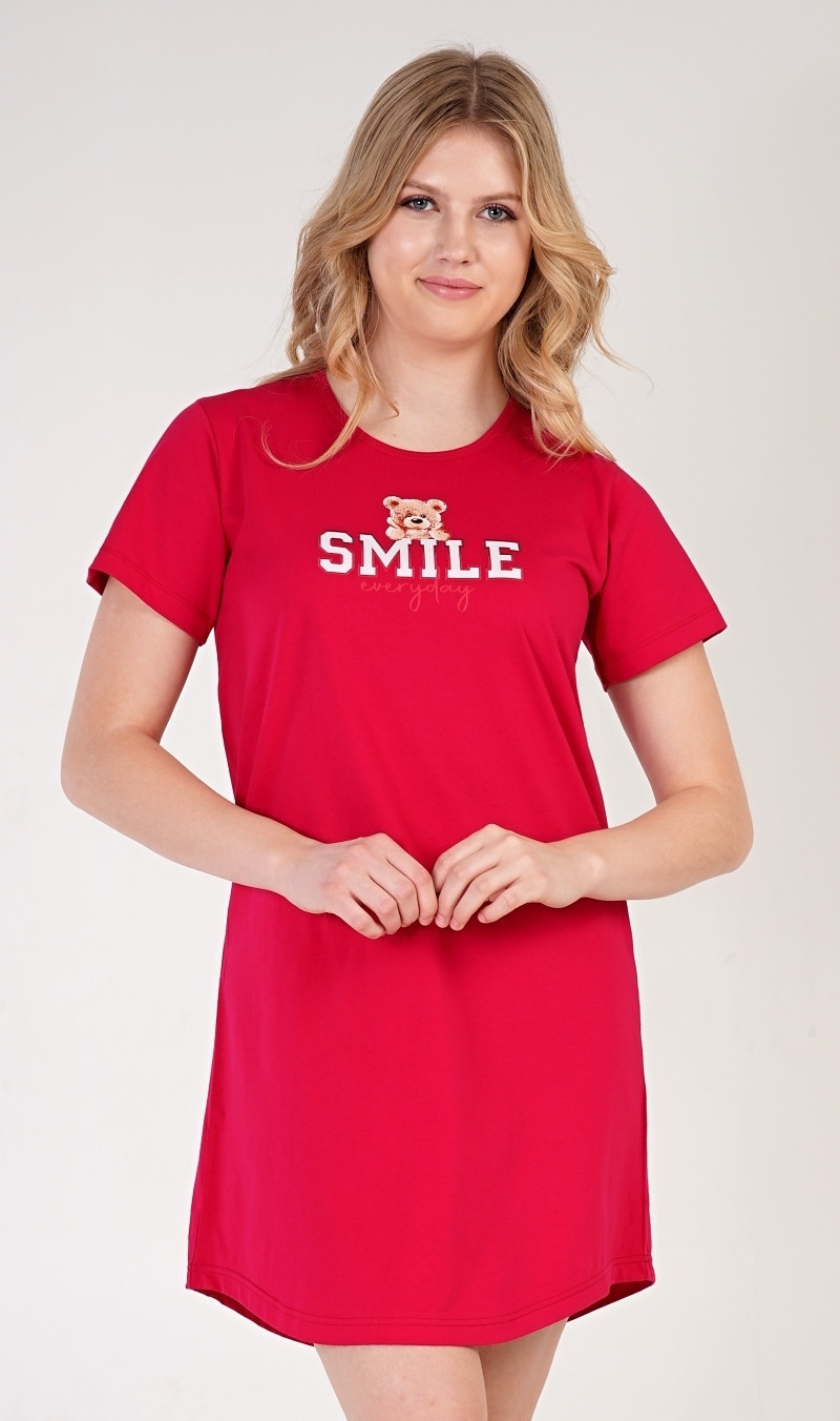 Dámská noční košile s krátkým rukávem Méďa Smile jahodová L
