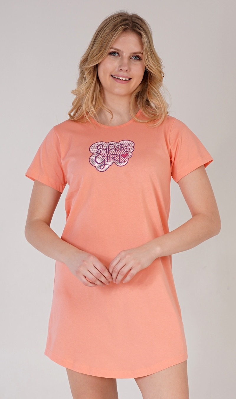 Dámská noční košile s krátkým rukávem Super girl korálová S