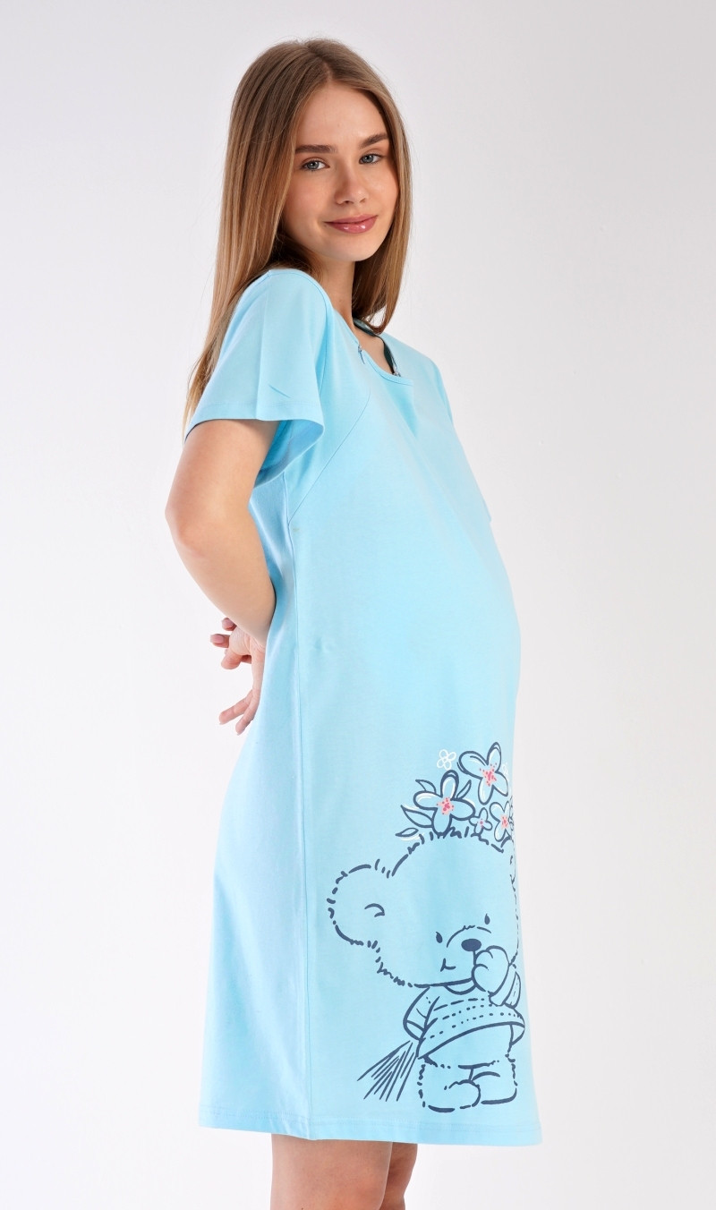 Dámská noční košile mateřská Méďa s kytkou světle modrá L