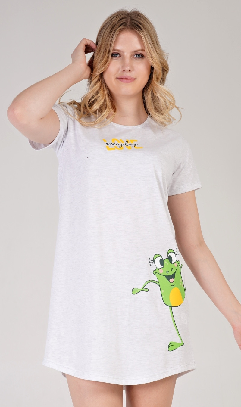 Dámská noční košile s krátkým rukávem Frog světle šedá XL