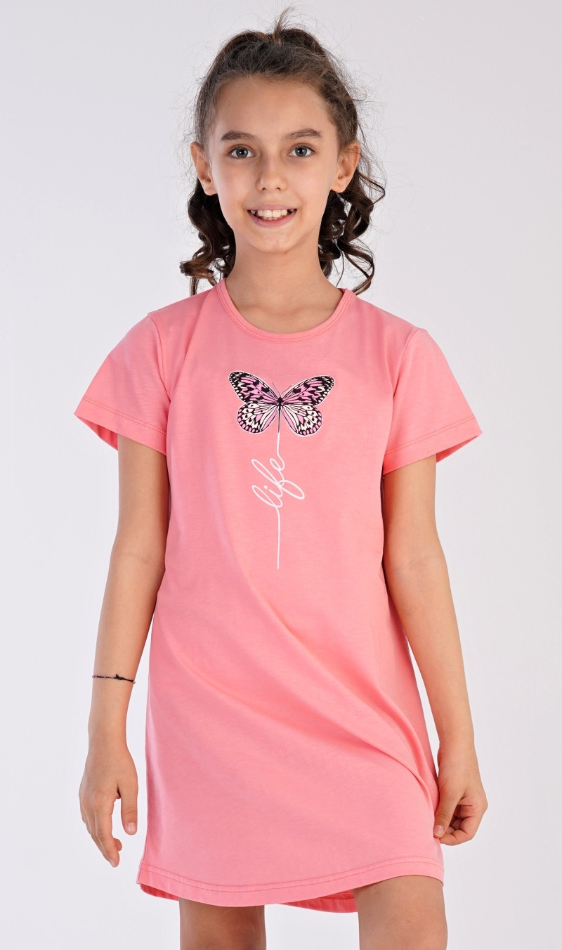 Dětská noční košile s krátkým rukávem Motýl lososová 11 - 12