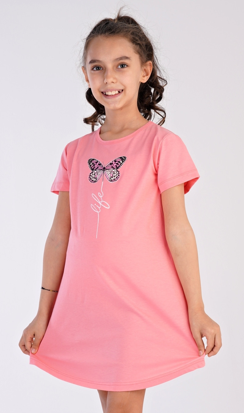Dětská noční košile s krátkým rukávem Motýlek lososová 5 - 6