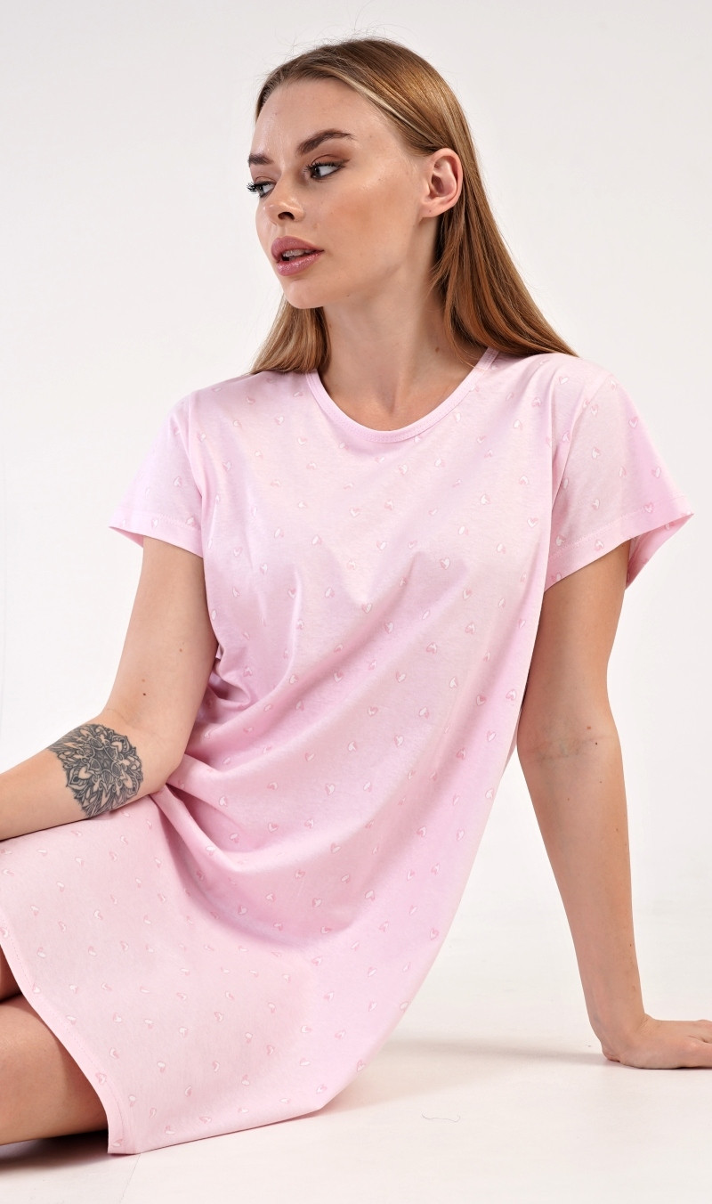 Dámská noční košile s krátkým rukávem Srdíčko světle růžová XXL