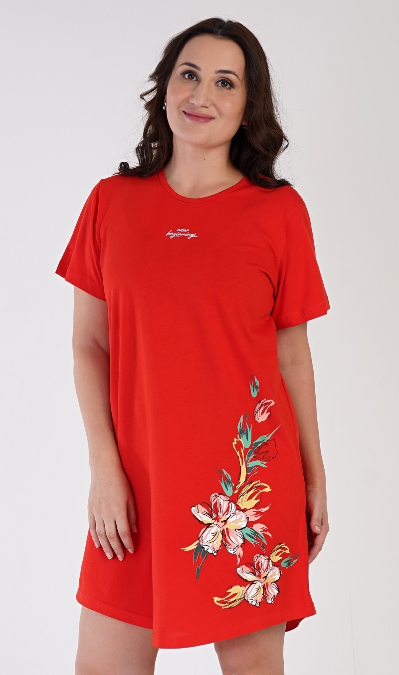 Dámská noční košile s krátkým rukávem Alena červená 3XL