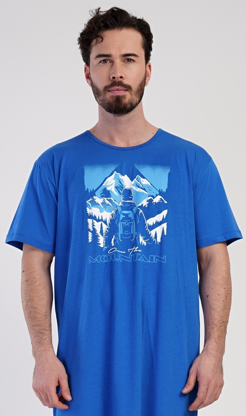 Pánská noční košile s krátkým rukávem Mountain modrá XXL