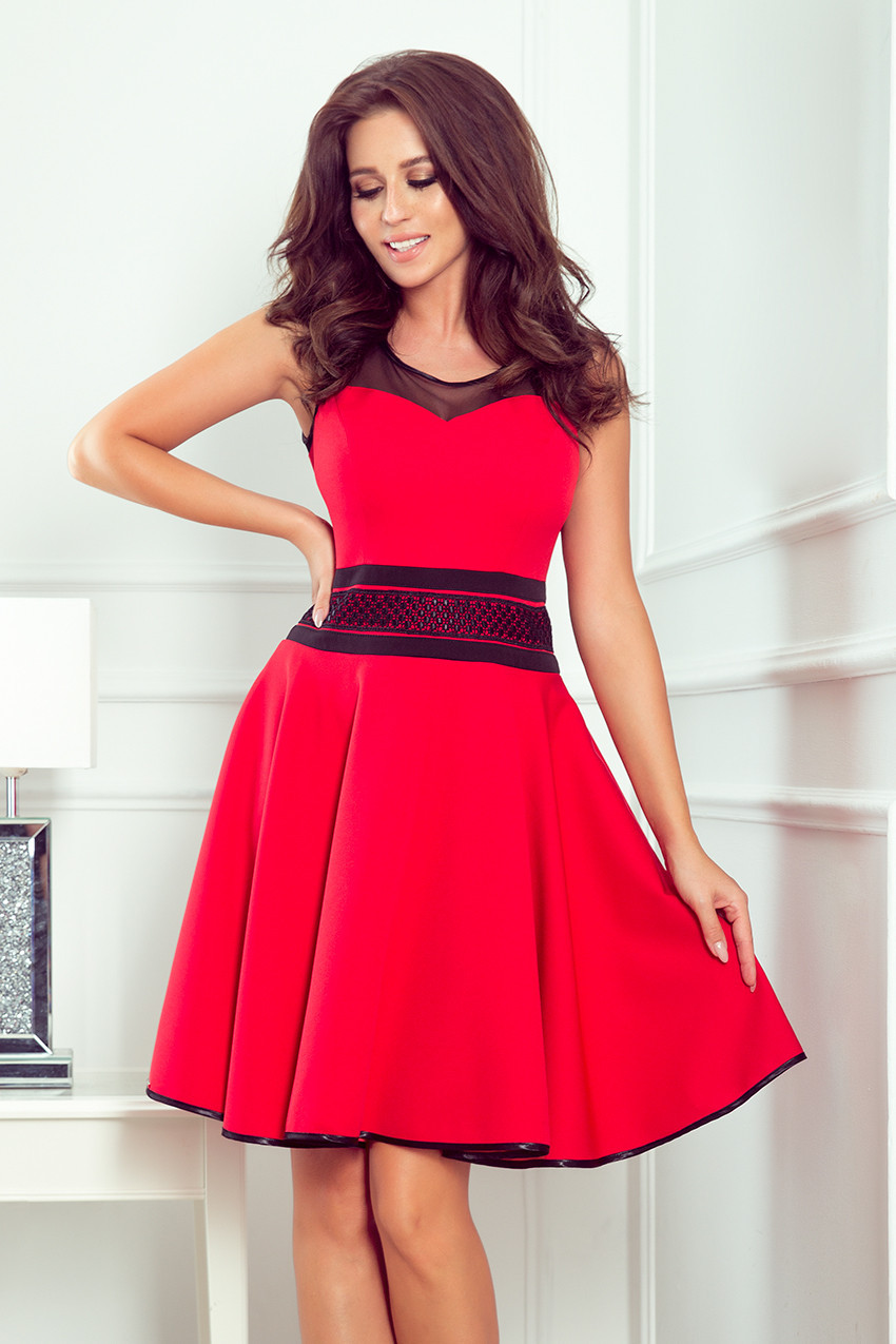 Červené dámské šaty s tylovými vsadkami model 7728834 XL
