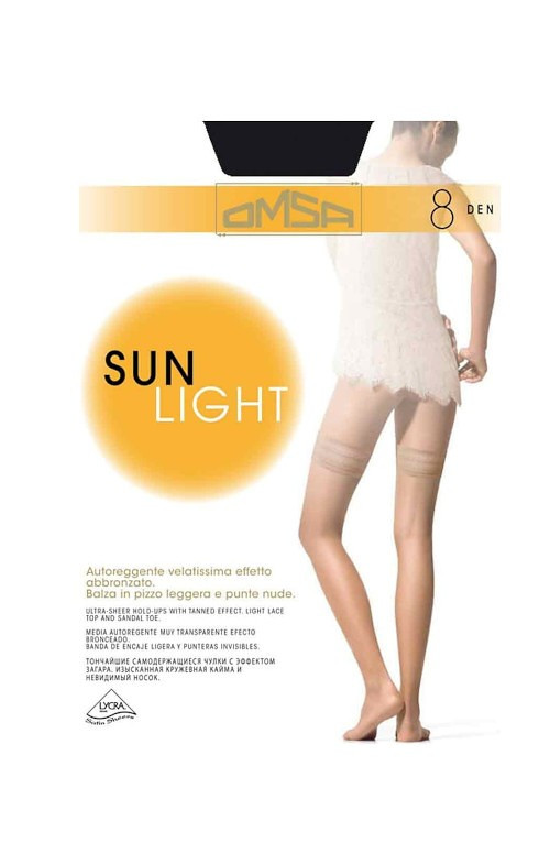 Dámské samodržící punčochy Omsa Sun Light 8 den béžová přírodní/odd.béžová 2-S