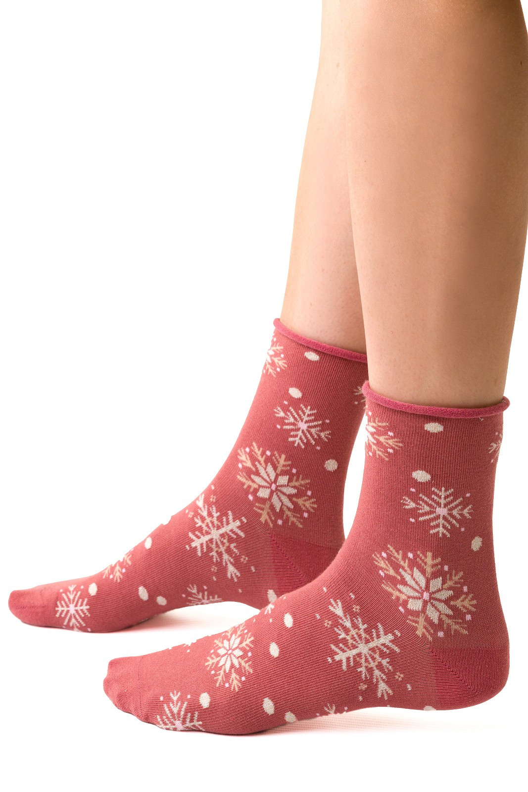 Dámské zimní netlačící ponožky Steven art.099 Vzor 35-40 růžová/lurex 35-37