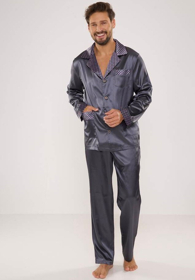 Pánské saténové pyžamo De Lafense 939 kaštanové XL