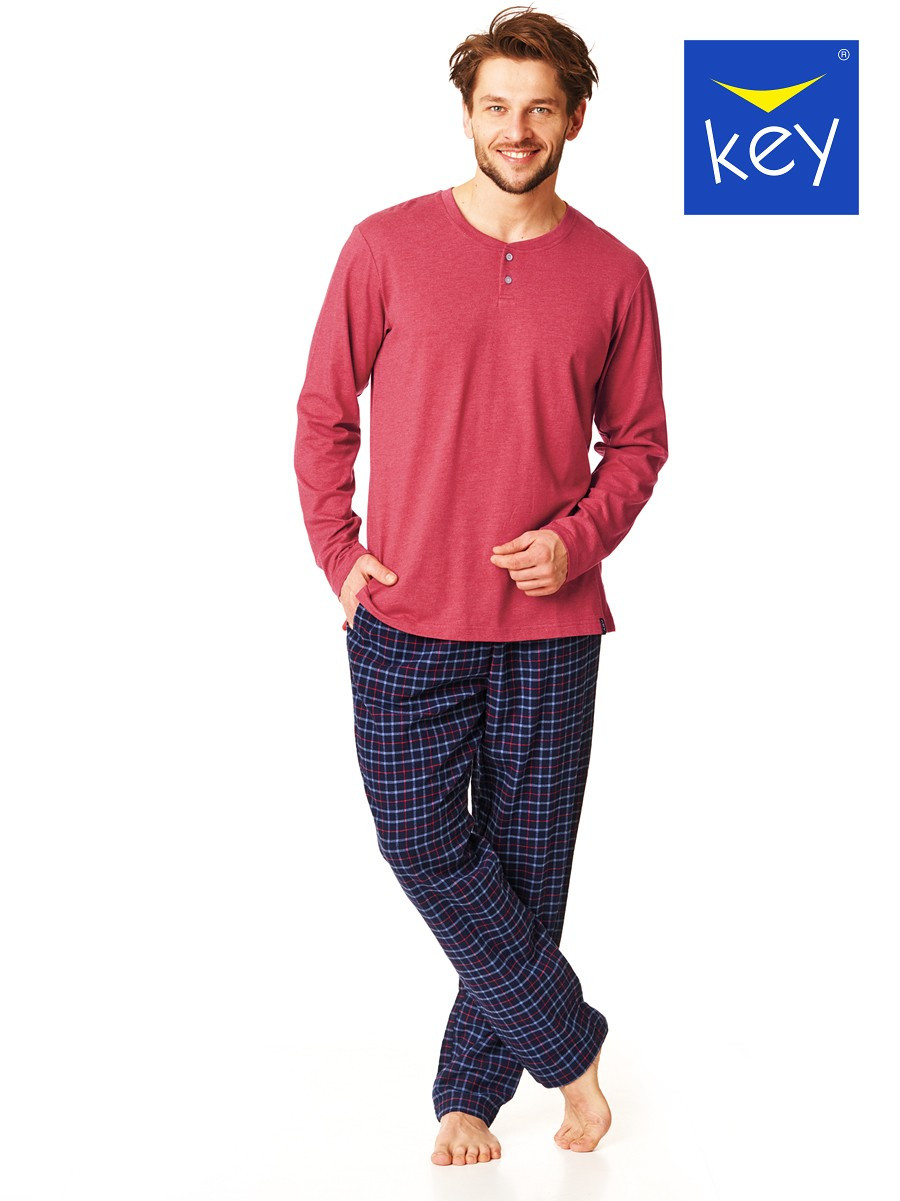 Pánské pyžamo Key Mns 451 B22 M-2XL kaštanově modrá XXL