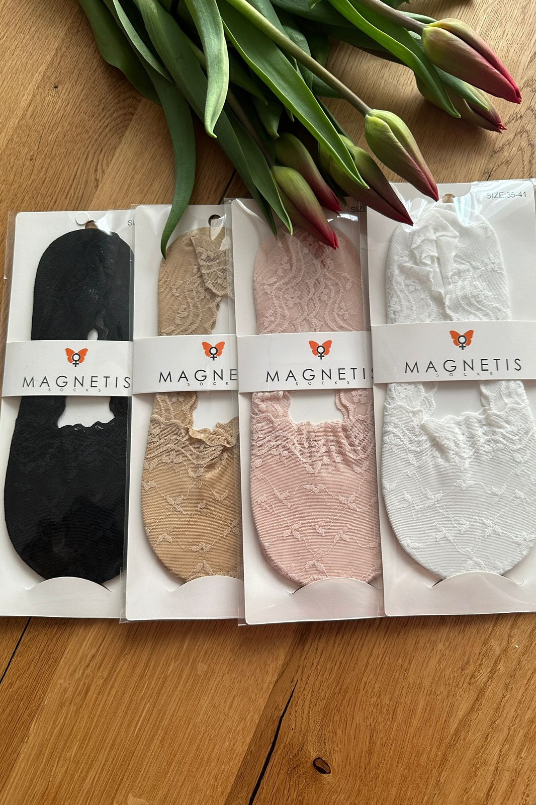 Dámské ponožky baleríny Magnetis Krajka, květy bílá 35-41