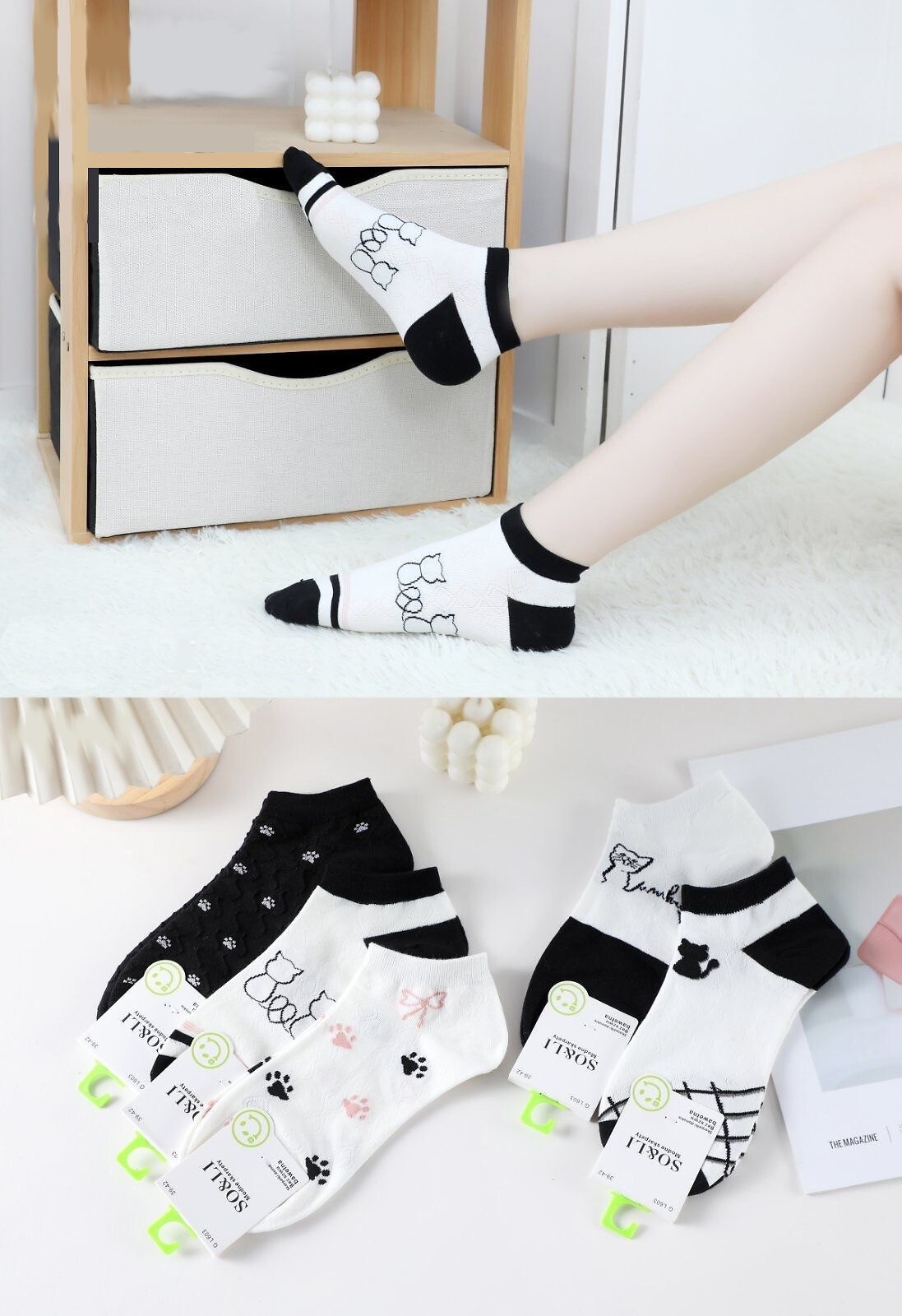Dámské vzorované ponožky WiK G L603 Kočička 35-42 bílo-černý mix designu 39-42