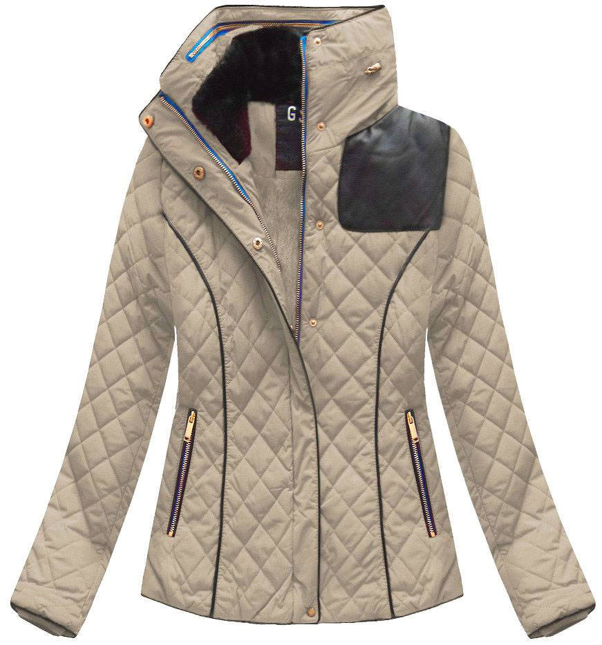 Krátká béžová dámská zimní prošívaná bunda (WZ105) odcienie beżu XL (42)