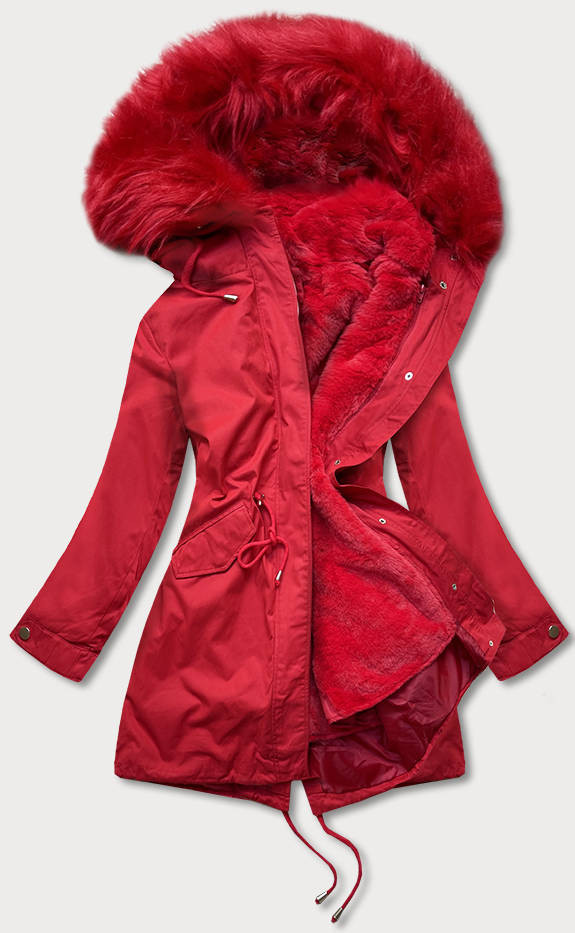 Červená dámská zimní bunda parka s podšívkou a s kapucí (7600) odcienie czerwieni S (36)