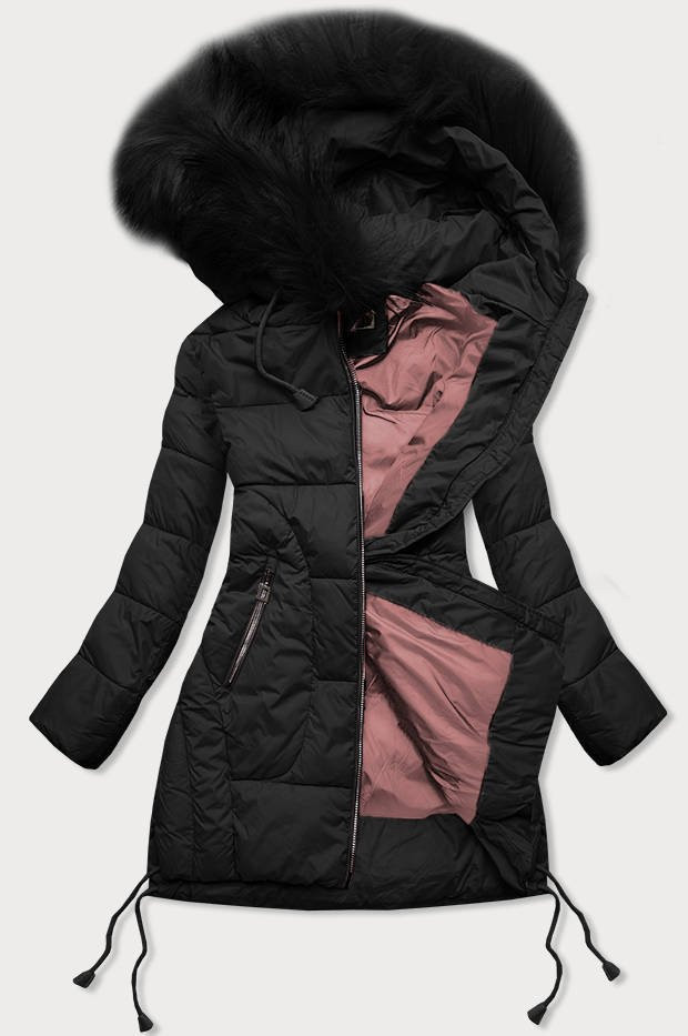 Černá prošívaná dámská zimní bunda s kapucí (7690) odcienie czerni M (38)