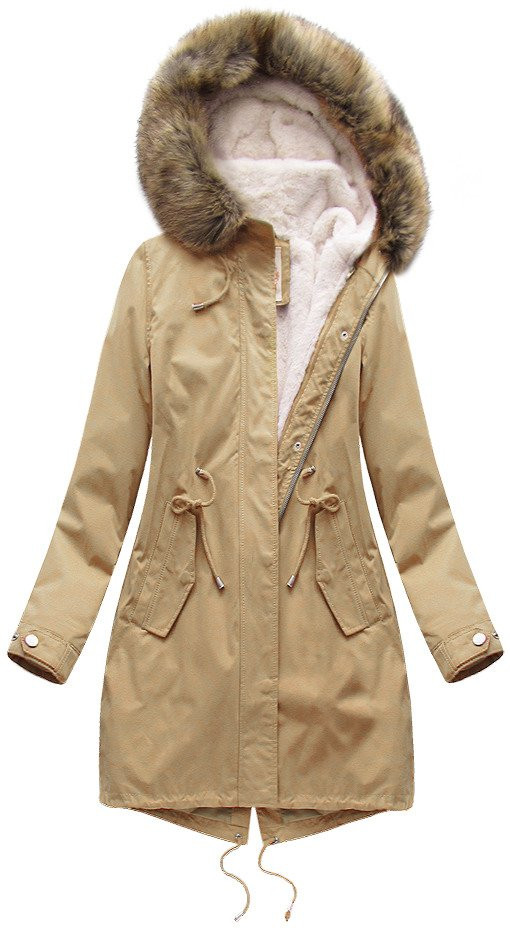 Béžová dámská zimní bunda parka s kapucí a odepínací podšívkou (7626big) odcienie beżu 52