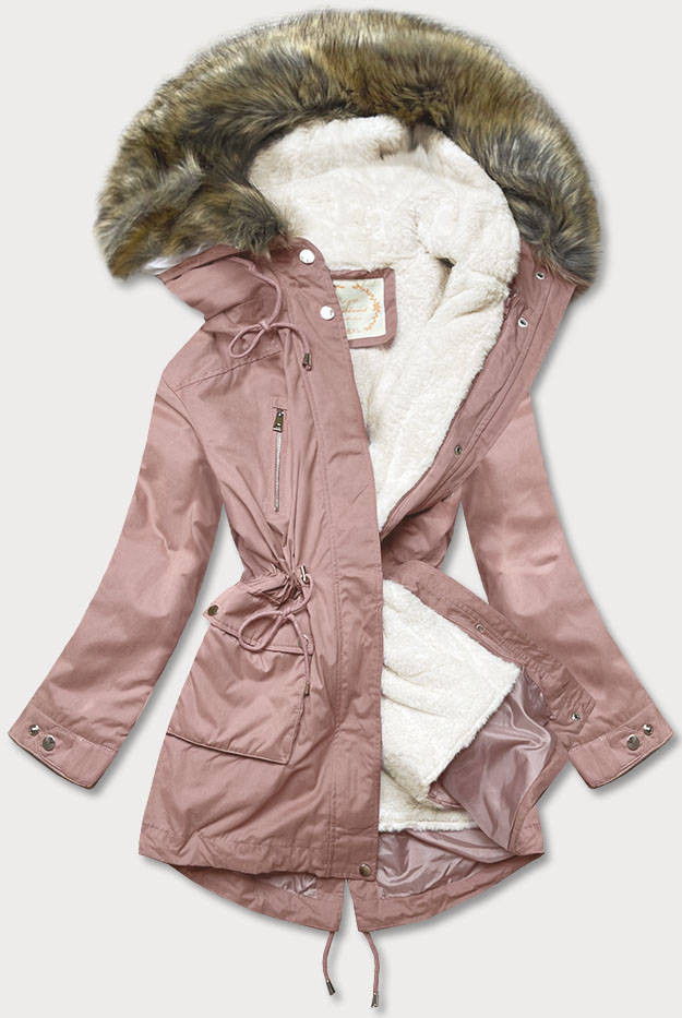 Dámská zimní bunda parka ve starorůžové barvě s odepínací podšívkou a kapucí (7619BIG) odcienie różu 52