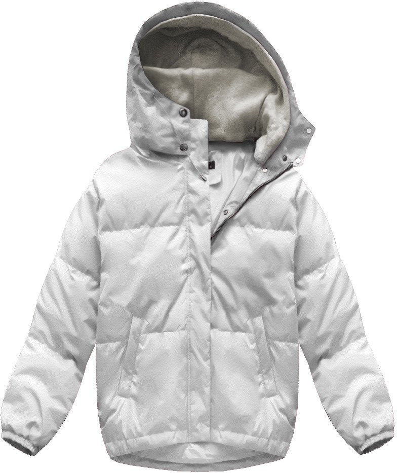 Krátká bílá dámská zimní bunda s přírodní péřovou výplní (7113) odcienie bieli L (40)