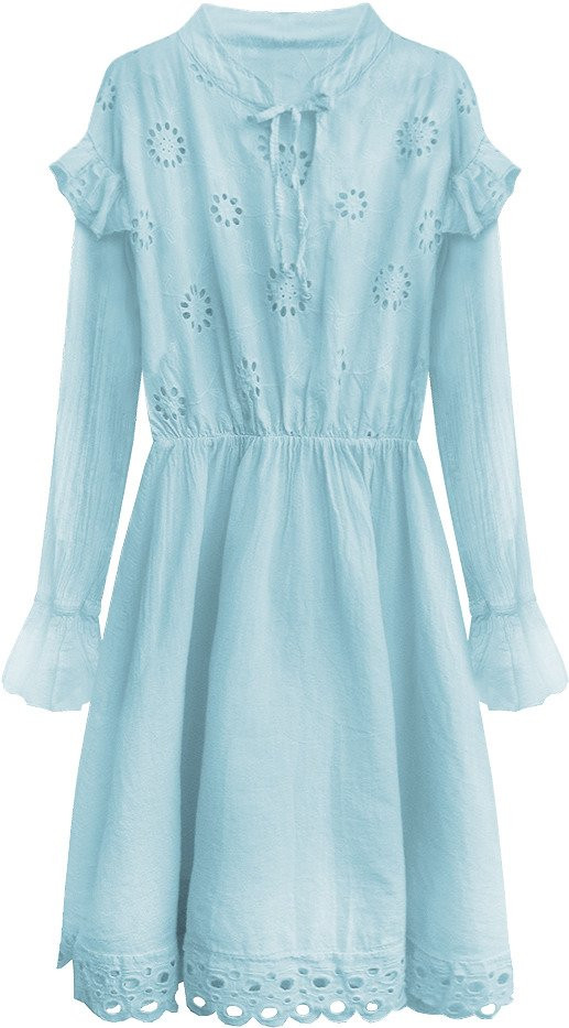 Světle modré bavlněné dámské šaty s výšivkou (303ART) odcienie niebieskiego ONE SIZE