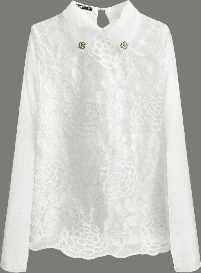 Elegantní halenka v barvě ecru s límečkem (8521/1) odcienie bieli S (36)