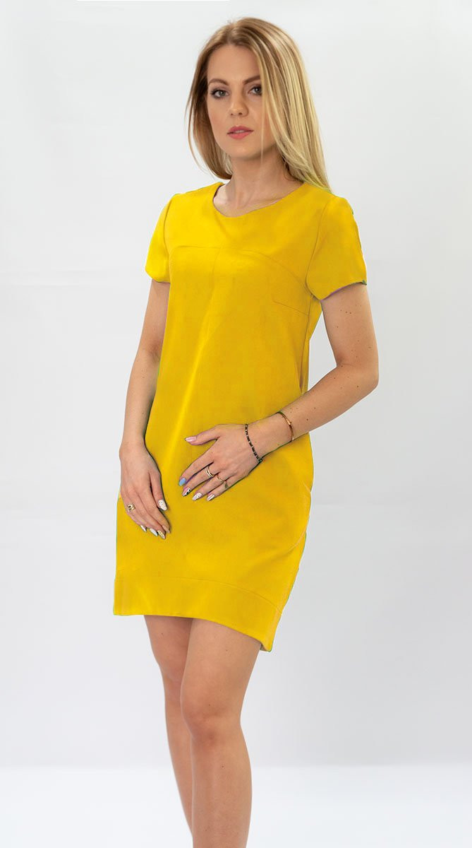 Žluté trapézové šaty (435ART) odcienie żółtego XL (42)