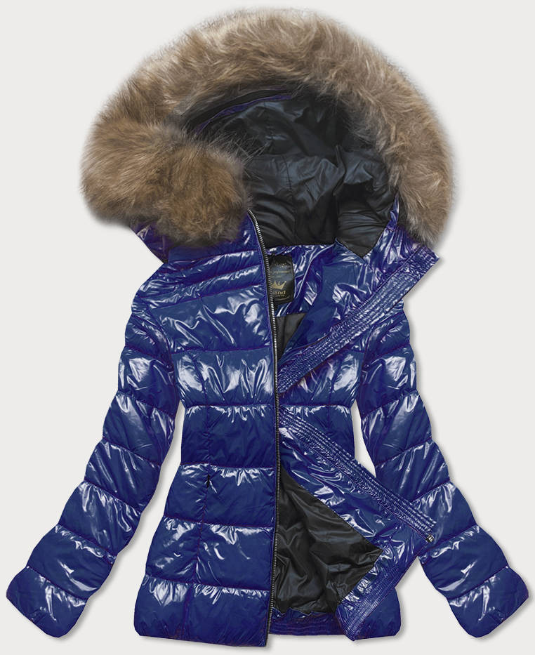 Lakovaná prošívaná dámská bunda v chrpové barvě (7695) odcienie niebieskiego XL (42)