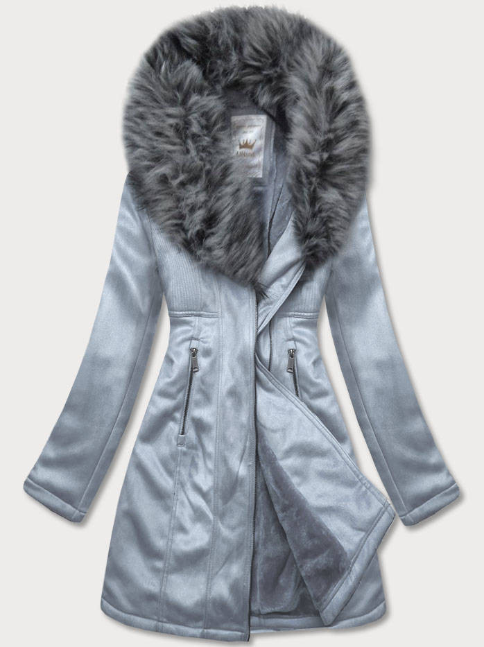 Dámská zimní semišová bunda ve vřesové barvě s kožešinou (6517BIG) odcienie fioletu 46