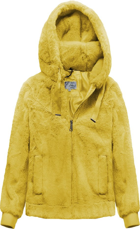 Žlutá plyšová bunda s kapucí (2019) odcienie żółtego XS (34)