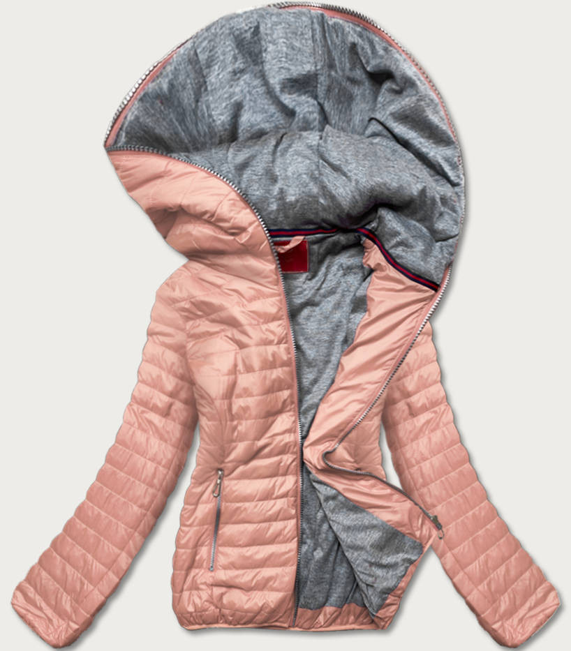 Růžová dámská bunda s kapucí (DL011) odcienie różu L (40)